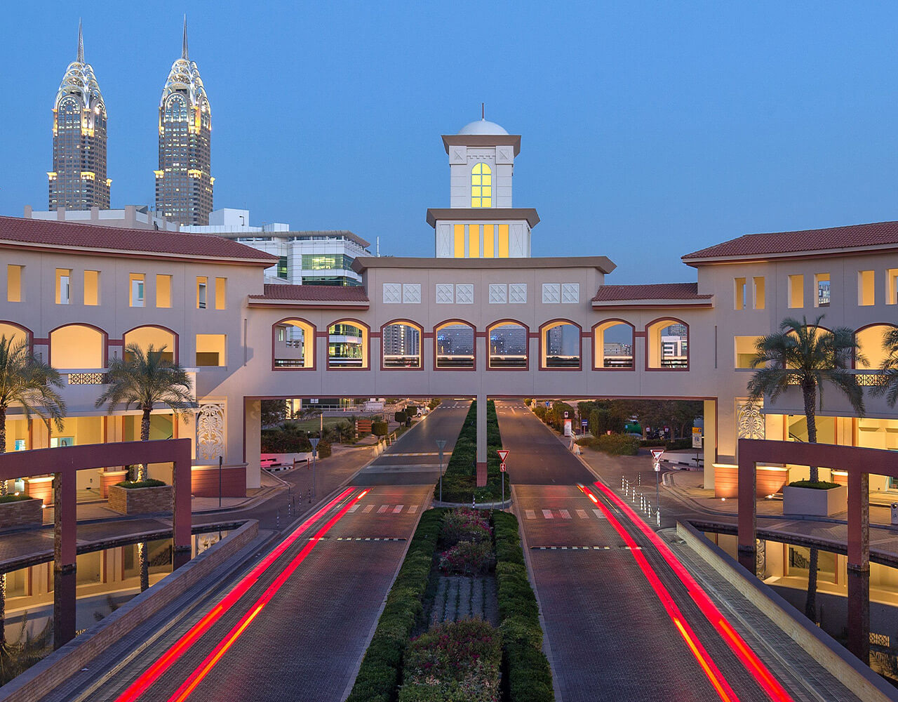 Evening view of Dubai International Academic City from the outside